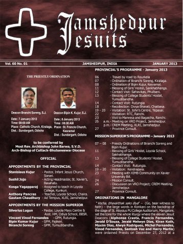 January News Letter 2013 - Jamshedpur Jesuits