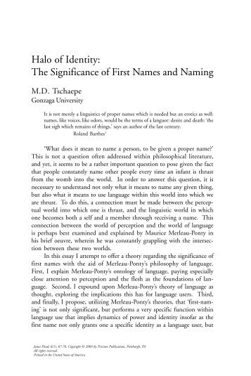 Halo of Identity: The Significance of First Names and ... - Janus Head