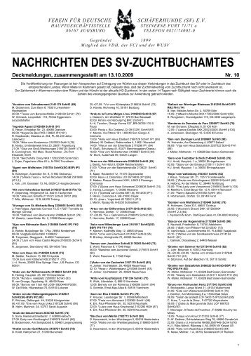 NACHRICHTEN DES SV-ZUCHTBUCHAMTES - Elpastoraleman.eu