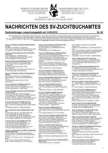 NACHRICHTEN DES SV-ZUCHTBUCHAMTES - Elpastoraleman.eu