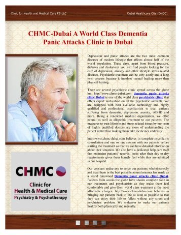 CHMC-Dubai A World Class Dementia Panic Attacks Clinic in Dubai