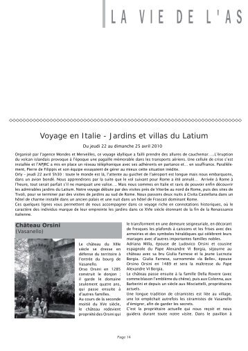 Voyage en Italie - Jardins et villas du Latium - Association des Parcs ...