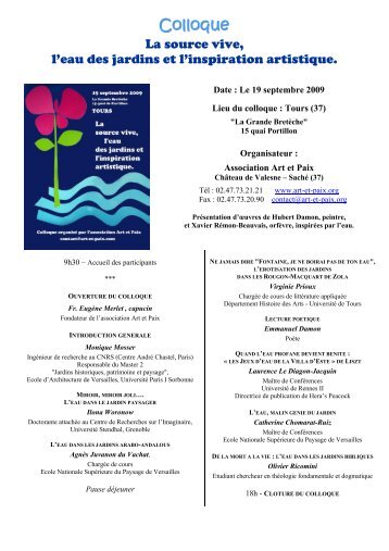 Colloque - Association des Parcs et Jardins en RÃ©gion Centre