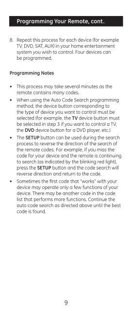 Universal Remote Instruction Manual - Jasco Products