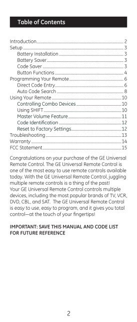 Universal Remote Instruction Manual ... - Jasco Products