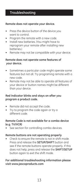 Universal Remote Instruction Manual ... - Jasco Products