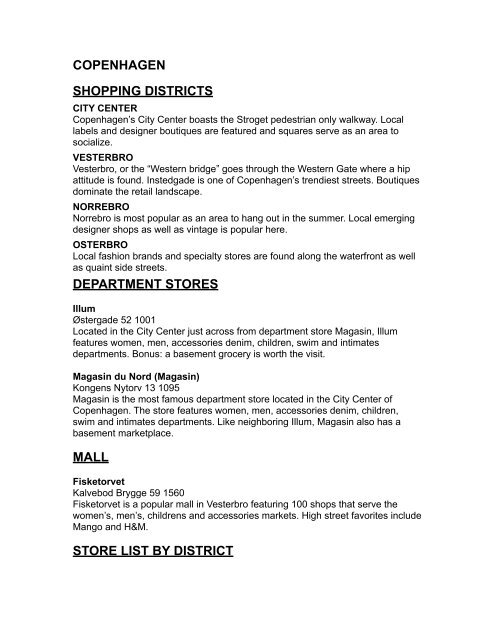 SHOPPING DISTRICTS DEPARTMENT ...