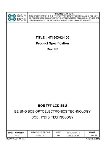 TITLE : HT150X02-100 Product Specification Rev. P0 BOE TFT-LCD ...