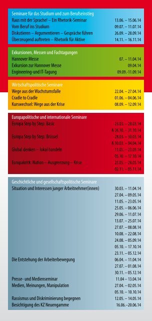 Bildungsangebot für Studierende 2014