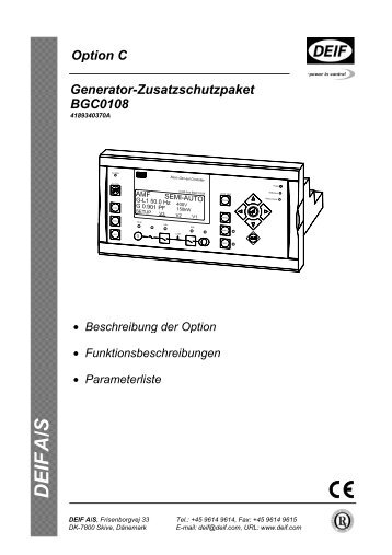 DEIF A/S Generator-Zusatzschutzpaket BGC0108