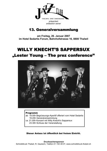 WILLY KNECHT'S SAPPERSUX - Jazzclub Thalwil