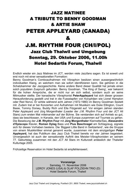 PETER APPLEYARD (Can) & J. M. RHYTHM ... - Jazz-Club Thalwil