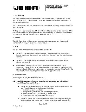 Audit and Risk Management Committee Charter - JB Hi Fi