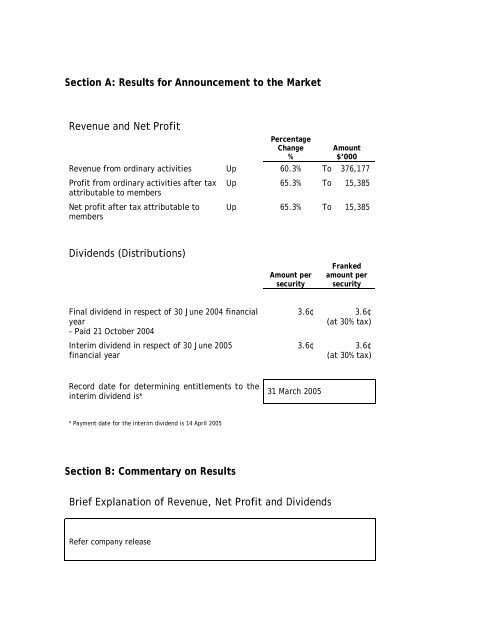 Dec 2004 Half Year Report - Appendix 4D - JB Hi Fi