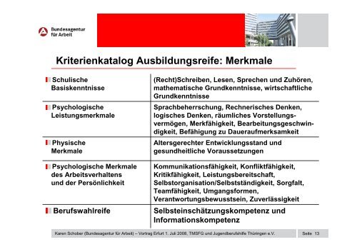 Kriterienkatalog zur Ausbildungsreife - Orientierung fÃ¼r Akteure im ...