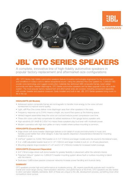 JBL® GTO series sPeAKers - JBL.com