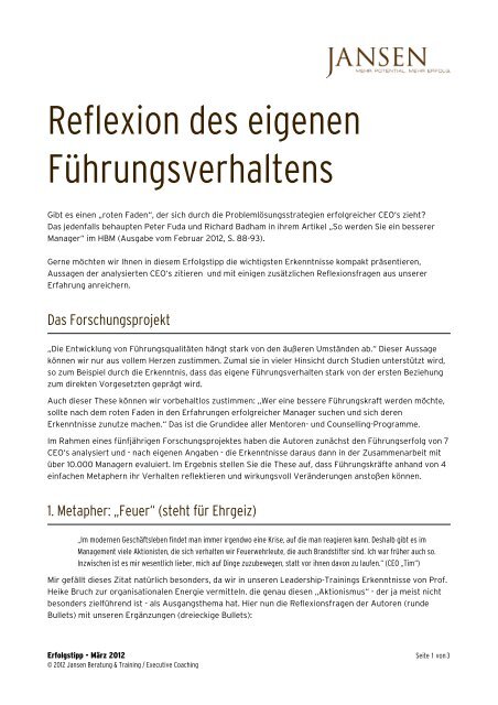 Erfolgstipp 03_2012 - Reflexion - Jansen Beratung & Training ...