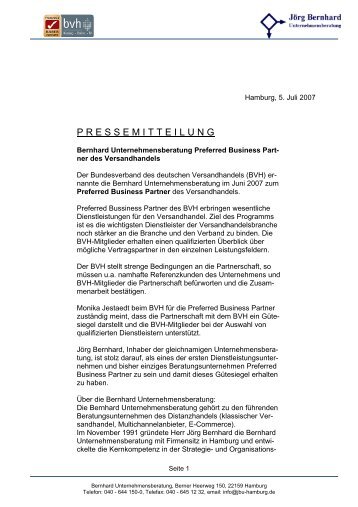 P R E S S E M I T T E I L U N G - Bernhard Unternehmensberatung