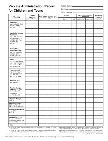 Vaccine Administration Record for Children and Teens - SNPhA