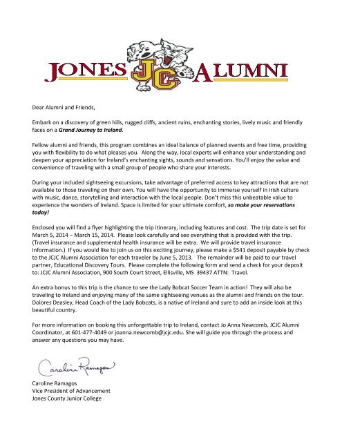 Alumni Trip Letter - Jones County Junior College