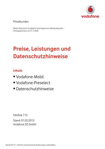 Preise, Leistungen und Datenschutzhinweise