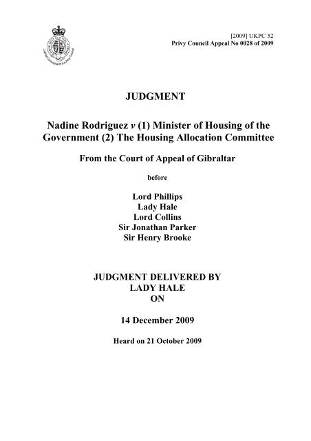 Nadine Rodriguez v (1) Minister of Housing of the Government (2 ...