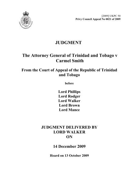 The Attorney General of Trinidad and Tobago v Carmel Smith