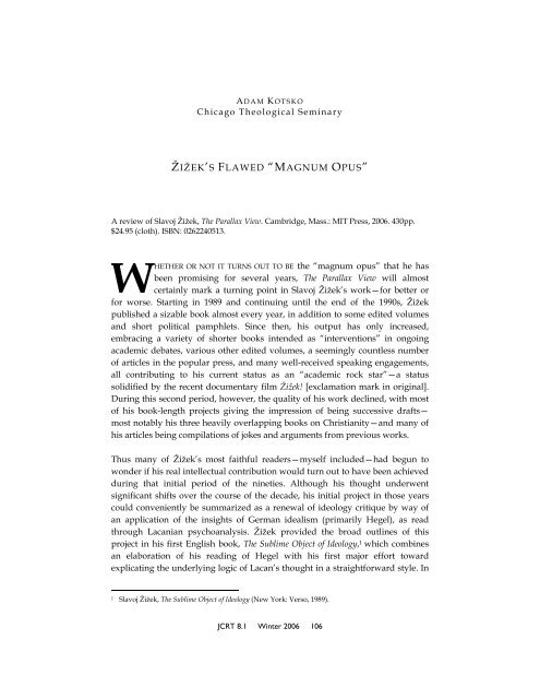 Zizeks Flawed Magnum Opus Journal For Cultural And