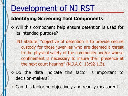 New Jersey's Statewide Risk Screening Tool - JDAI Helpdesk