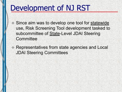 New Jersey's Statewide Risk Screening Tool - JDAI Helpdesk