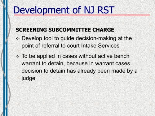 New Jersey's Statewide Risk Screening Tool - JDAI Helpdesk