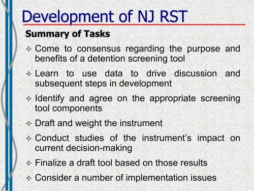 New Jersey's Statewide Risk Screening Tool - JDAI Helpdesk