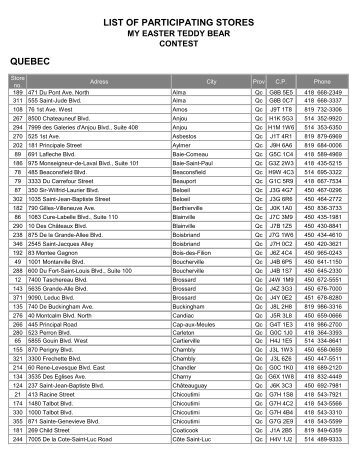 QUEBEC LIST OF PARTICIPATING STORES - Jean Coutu