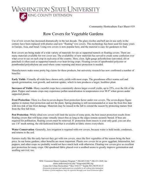 Row Covers for Vegetable Gardens - WSU Extension Counties