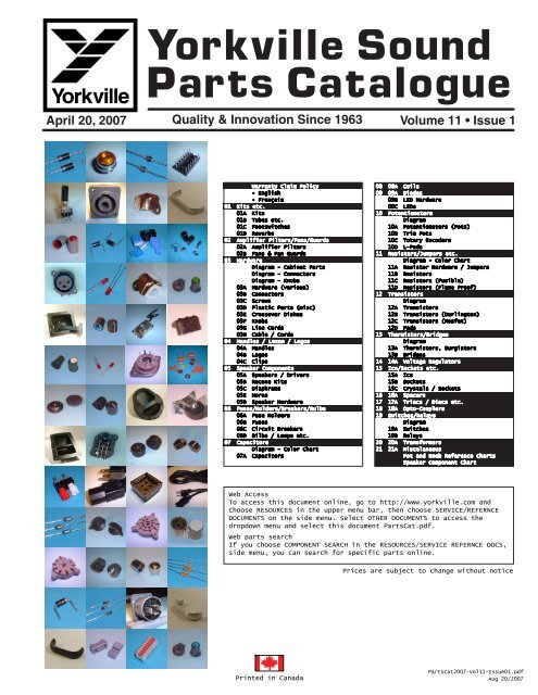 Yorkville Sound Parts Catalogue - Jedistar