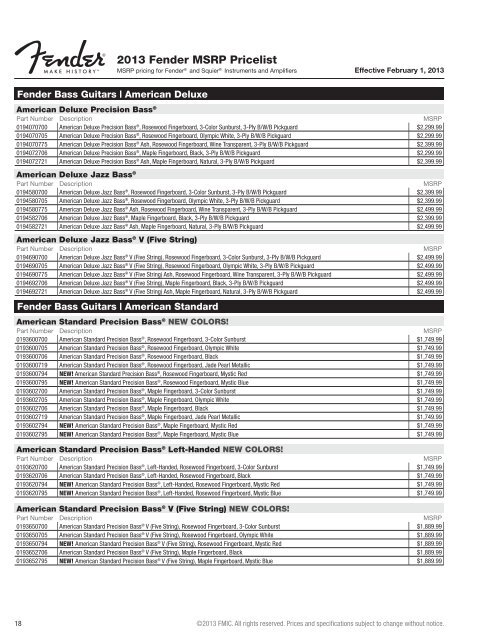 3 Fender MSRP Pricelist