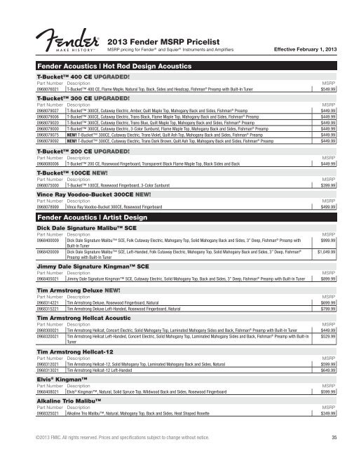 3 Fender MSRP Pricelist