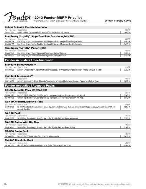 3 Fender MSRP Pricelist