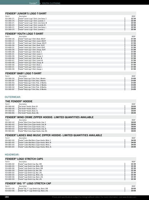 2010 price list - Fender