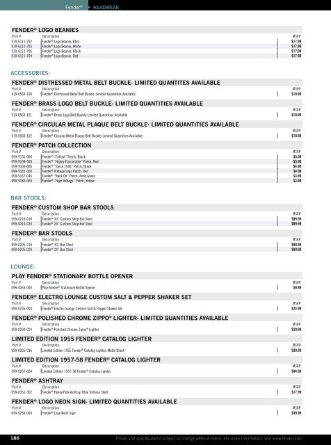 2010 price list - Fender