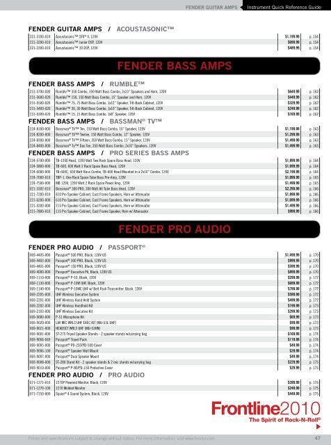 2010 price list - Fender