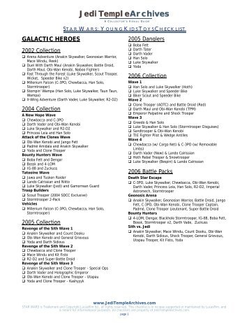 Young Kids Toys Checklist - Jedi Temple Archives