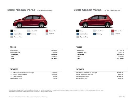 2008 Nissan Versa Brochure - Jeff Young Design