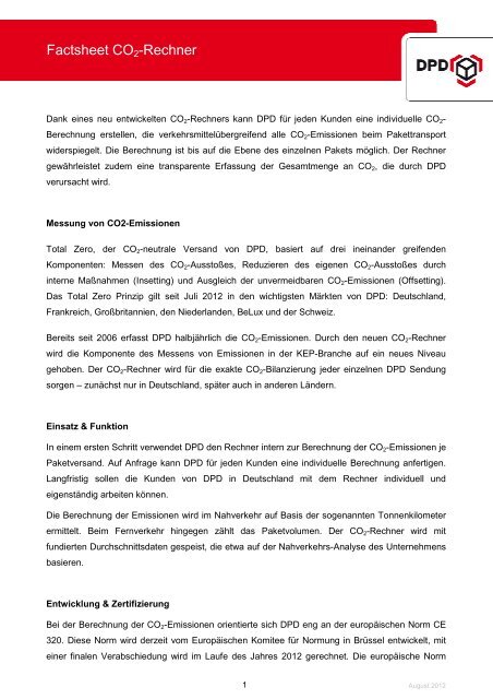 DPD CO2 Rechner factsheet