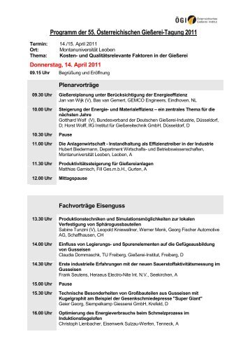 Programm der 55. Österreichischen Gießerei-Tagung 2011 - dhs