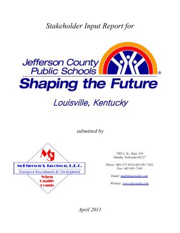 Stakeholder Input Report For - Jefferson County Public Schools