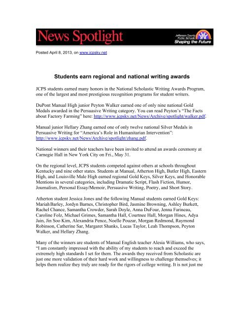 Students earn regional and national writing awards - Jefferson ...