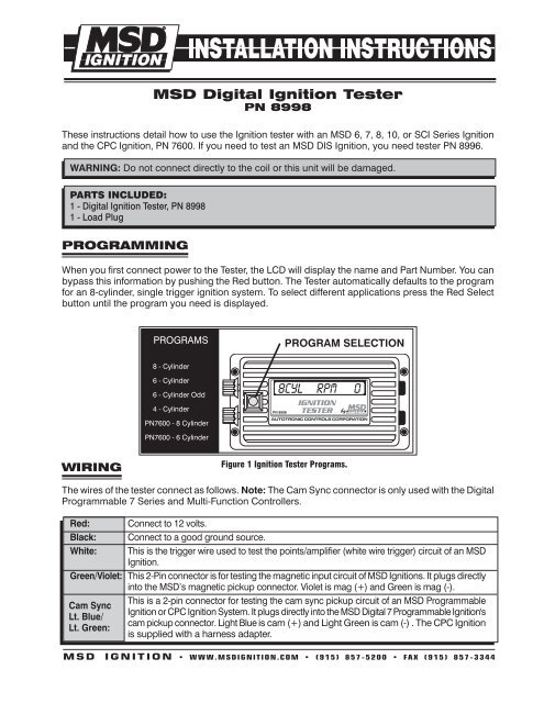 MSD 8998 Ignition Tester Installation Instructions - Jegs