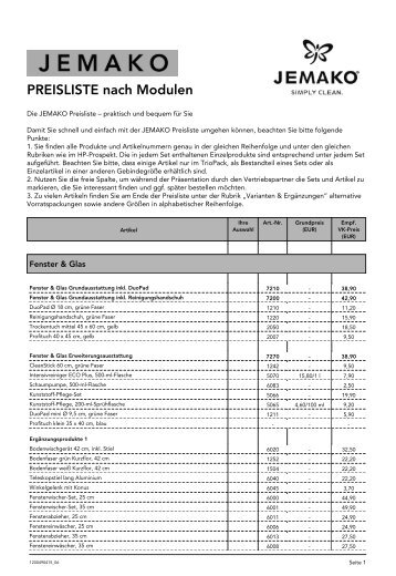 PREISLISTE nach Modulen - JEMAKO