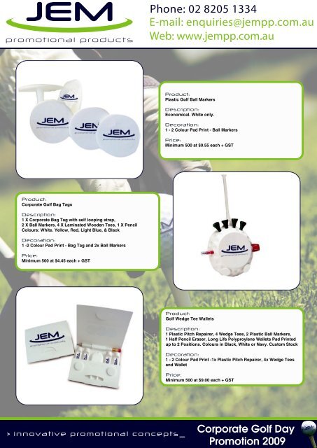 JEM Promotional Products Corporate Golf Day Products Promotion